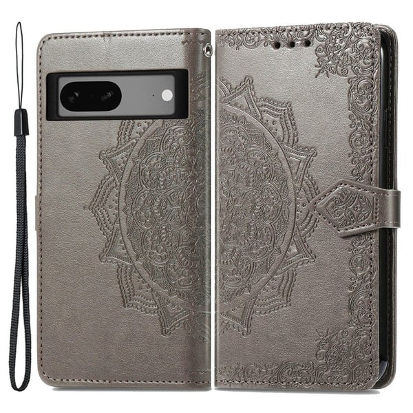 Mandala Google Pixel 7a Flip Etui - Grå Mandala Google Pixel 7a Flip Etui - Grå