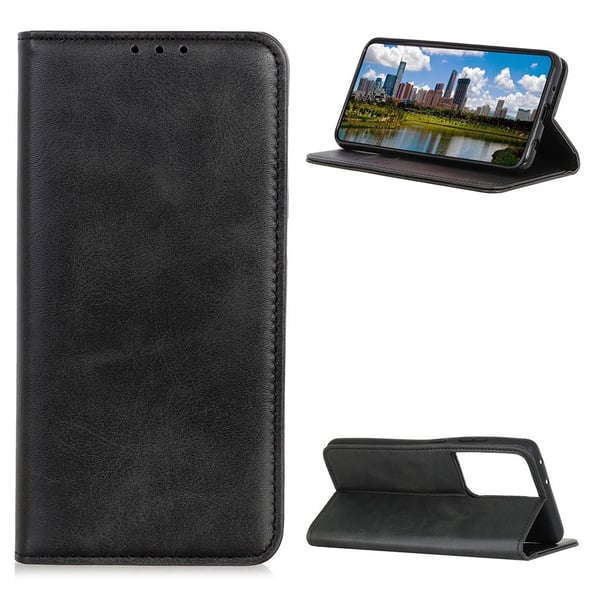 Wallet-style ægte Læder Flipcase til Samsung Galaxy S21 Ultra - Sort