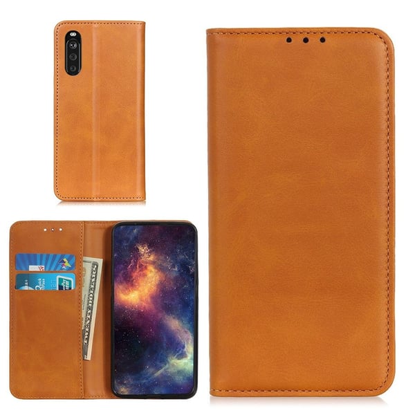 Wallet-style ægte Læder Flipcase til Sony Xperia 10 III - Gul