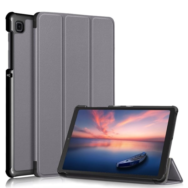 Samsung Galaxy Tab A7 Lite trefoldig flip-etui i skinn - Grå Samsung Galaxy Tab A7 Lite trefoldig flip-etui i skinn - Grå