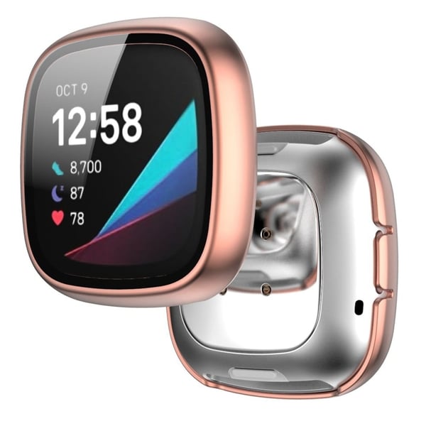 Fitbit Sense / Versa 3 matt hardt deksel med herdet glass - Rose Gull
