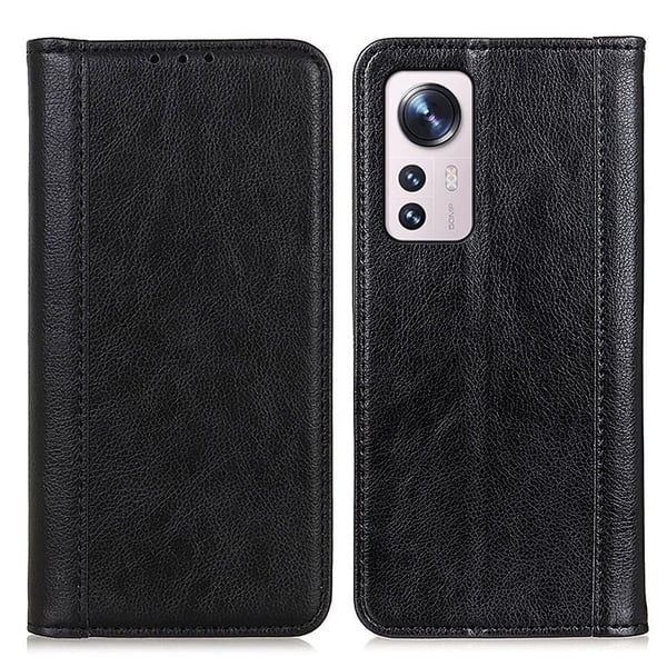 Ekte lærdeksel med magnetisk lukking for Xiaomi 12S Pro / Xiaomi 12 Pro - Svart Ekte lærdeksel med magnetisk lukking for Xiaomi 12S Pro / Xiaomi 12 Pro - Svart