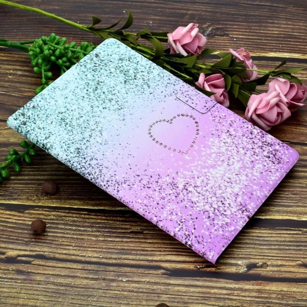 Samsung Galaxy Tab A 10.5 beskyttelses deksel av syntetisk skinn med printet mønster - glitter og hjerte