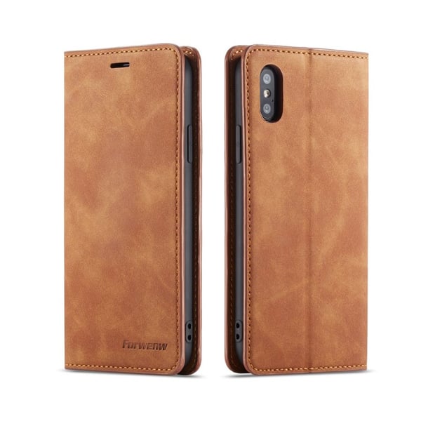 FORWENW iPhone XS læder flip cover - Brun