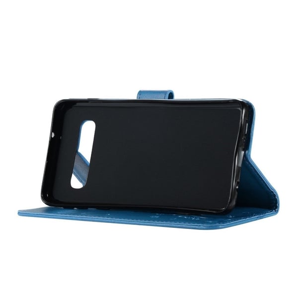 Samsung Galaxy S10 sommerfugle- og blomstertryk læder flip etui - Blå
