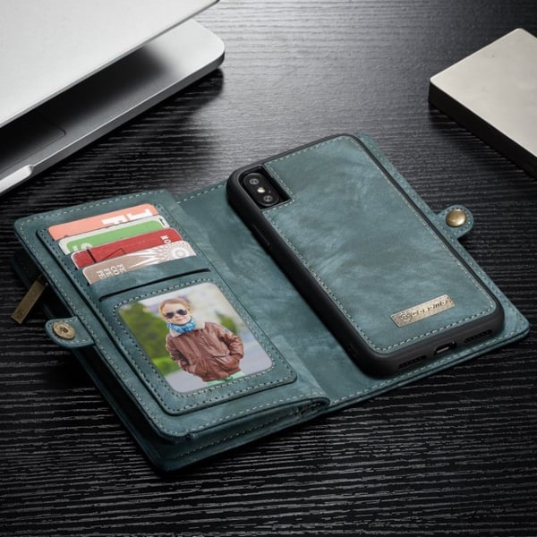 CASEME iPhone XS mobilfodral delad läder silikon plånbok vintage avtagbar - Blå