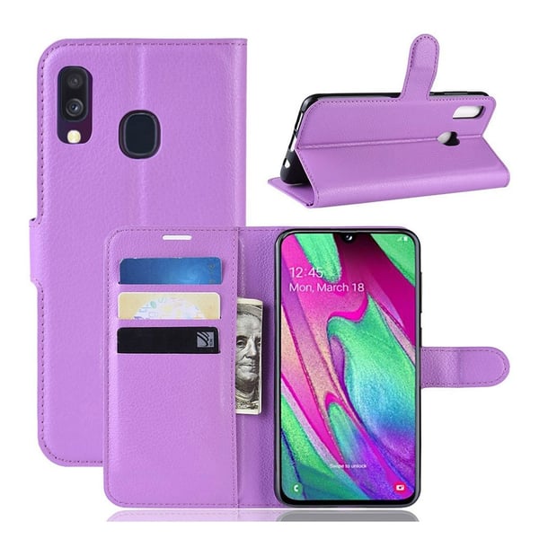 Samsung Galaxy A40 Litchi Læretui - Lilla