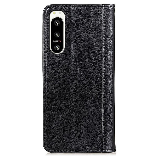 Ekte lærdeksel med magnetisk lukking for Sony Xperia 5 IV - Svart