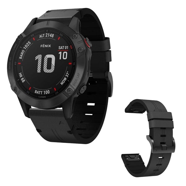 Garmin Fenix 6X ægte læder Urrem - Sort