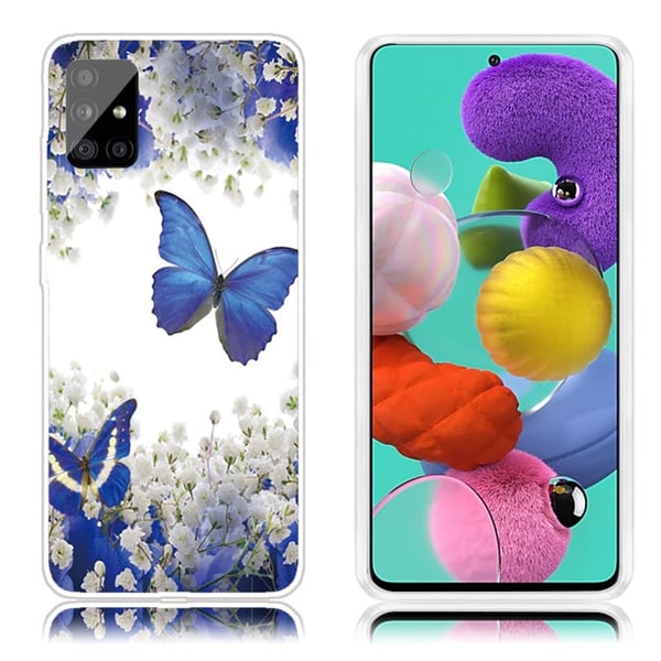 Deco Samsung Galaxy A51 Cover - Blå Sommerfugl og Blomst
