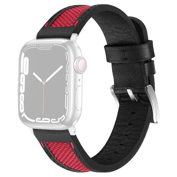 Apple Watch Series 8 (41 mm) nylon med klokkerem i okseskinn - Rød / Sølvspenne