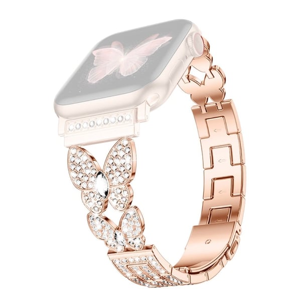 Apple Watch Series 8 (45 mm) / Watch Ultra sommerfugl rhinestone dekor urrem - Rose Gull