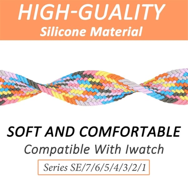 Apple Watch Series 8 (41 mm) elastisk klokkerem i nylon - Regnbuefarget Sukker Størrelse: S