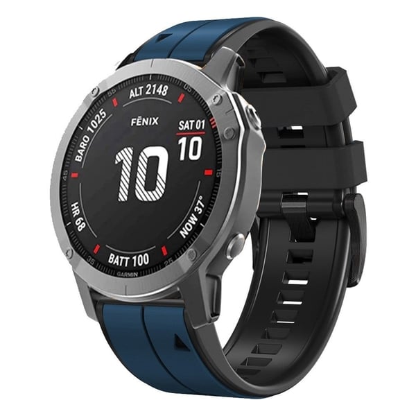26 mm dobbeltfarvet silikoneurrem til Garmin-ur - Mørkeblå / Sort