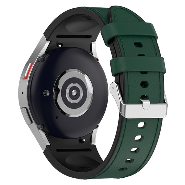 Samsung Galaxy Watch 5 / 4 / 3 (41mm) silikone i læderurrem med sølvspænde - Sort Størrelse: L Samsung Galaxy Watch 5 / 4 / 3 (41mm) silikone i læderurrem med sølvspænde - Sort Størrelse: L