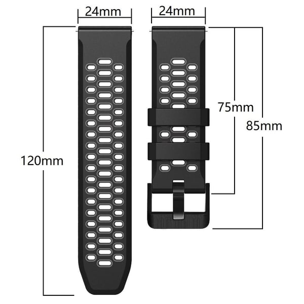 24 mm silikonklokke med to farger for Suunto og Fossil-klokke - Svart / Rød