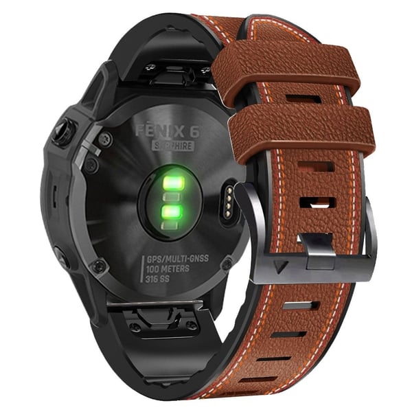 22 mm trefarvet læder med silikone-urrem til Garmin- og Coros-ure - Brun