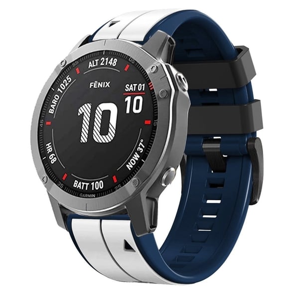 26 mm tofarget klokkerem i silikon for Garmin-klokke - Hvit / Mørkeblå