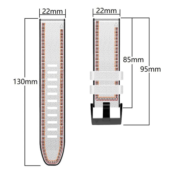 22 mm trefarvet læder med silikone-urrem til Garmin- og Coros-ure - Sort