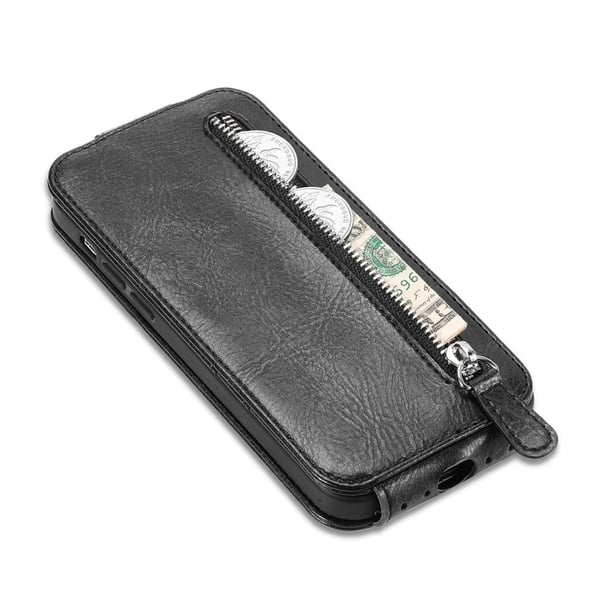 Vertical Flip Phone Etui med Zipper til iPhone 12 Mini - Svart