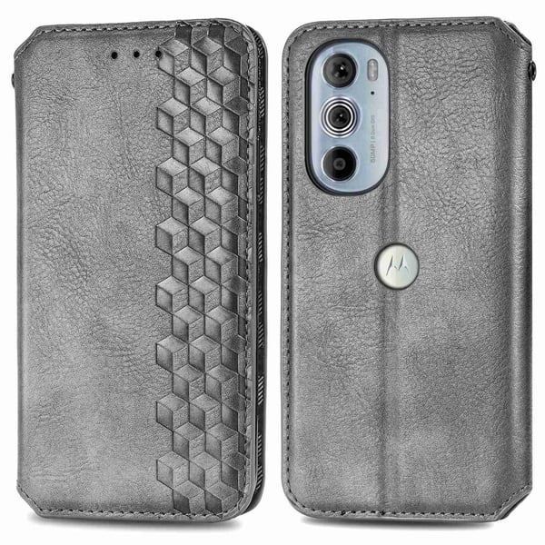 Læretui med A Stilfull Rhombus Imprint til Motorola Edge 30 Pro - Grå