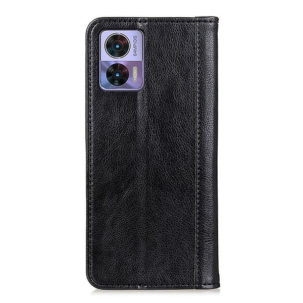 Ekte lærdeksel med magnetisk lukking for Motorola Edge 30 Neo - Svart
