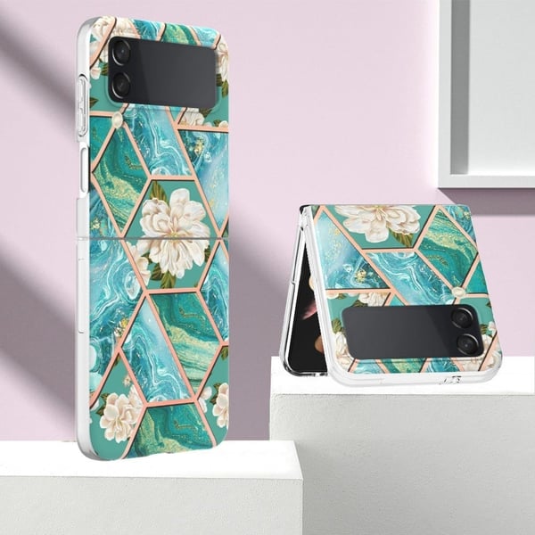 Marble Samsung Galaxy Z Flip4 Etui - Blåe Blomster