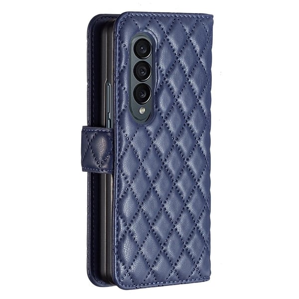Rhombus mat Samsung Galaxy Z Fold3 5G flip etui - Blå