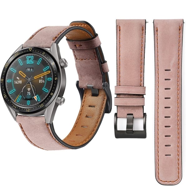 22mm Huawei Watch GT 2 46mm / Samsung Galaxy Watch (46mm) / Gear S3 urrem i ægte læder - Lyserød 22mm Huawei Watch GT 2 46mm / Samsung Galaxy Watch (46mm) / Gear S3 urrem i ægte læder - Lyserød