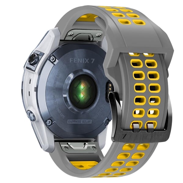 Garmin Fenix 7 tofarget klokkerem i silikon - Grå / Gul