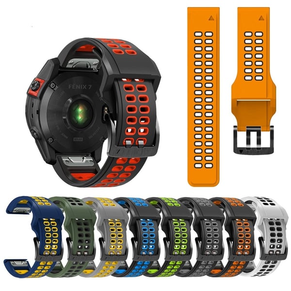 Garmin Fenix 7 tofarget klokkerem i silikon - Oransje / Svart