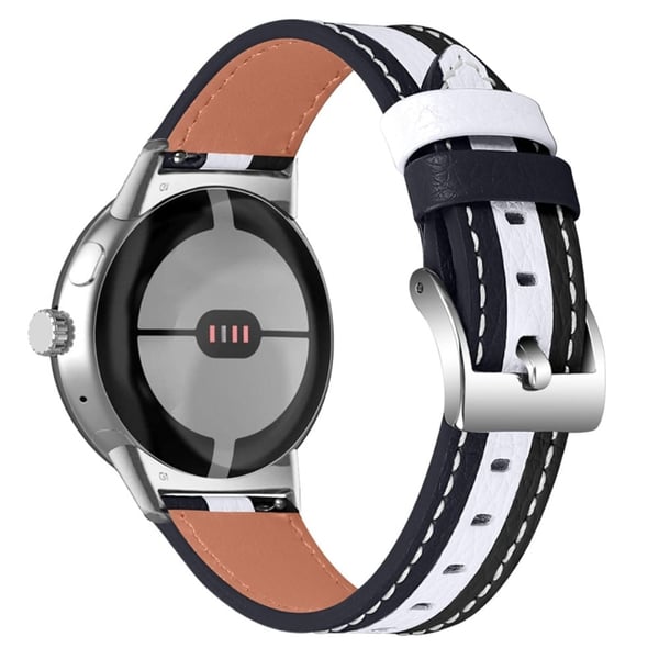 Google Pixel Watch Cowhide læder farve splejsning urrem - Sort / Hvid Google Pixel Watch Cowhide læder farve splejsning urrem - Sort / Hvid