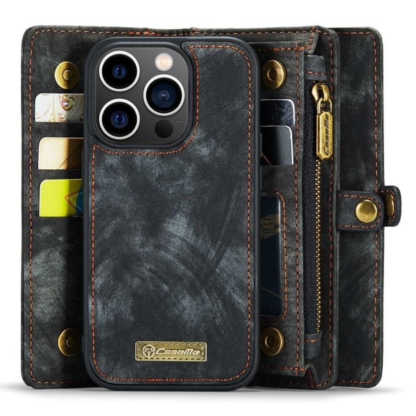 CaseMe iPhone 14 Pro Zipper Lompakko - Musta