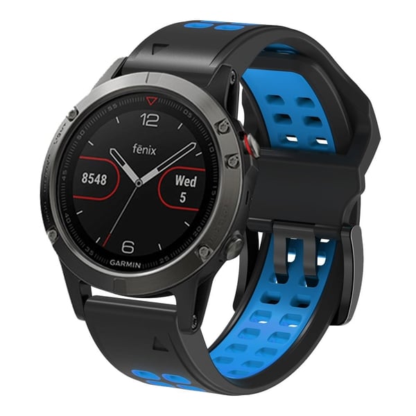 Garmin Fenix 7X tofarget klokkerem i silikon - Svart / Blå
