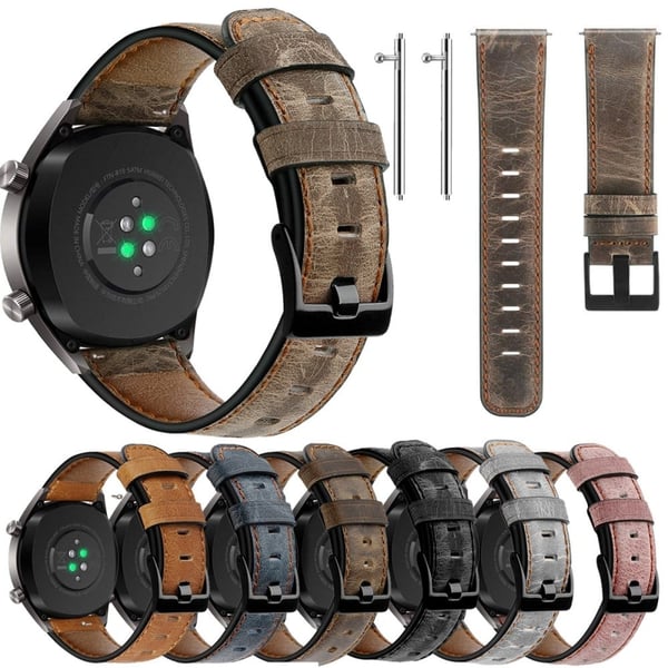 22mm Huawei Watch GT 2 46mm / Samsung Galaxy Watch (46mm) / Gear S3 urrem i ægte læder - Grå