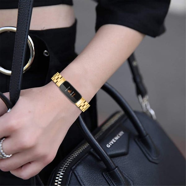 Fitbit Luxe urrem med tre perler i rustfrit stål - Guld