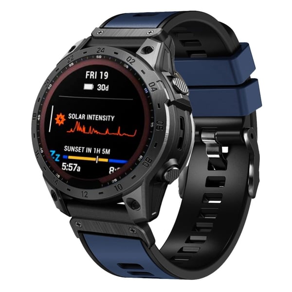 Tofarget klokkerem i silikon for Garmin Watch og Coros Vertix - Mørkeblå / Svart