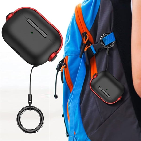 AirPods Pro 2 tofarget hodesett-etui med stropp - Svart / Rød