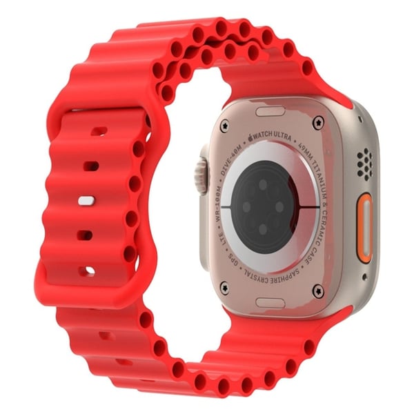 Apple Watch Series 8 (45 mm) / Watch Ultra silikonklokkerem i havbåndstil - Rød Apple Watch Series 8 (45 mm) / Watch Ultra silikonklokkerem i havbåndstil - Rød