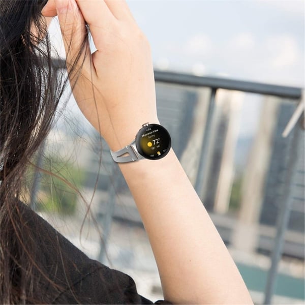 Google Pixel Watch klokkerem i ekte skinn med kontakt i rosa gull - Grå