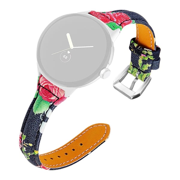 Google Pixel Watch blomstret klokkerem i ekte skinn med sølvkontakt - Skarlagenrøde Blomster Google Pixel Watch blomstret klokkerem i ekte skinn med sølvkontakt - Skarlagenrøde Blomster