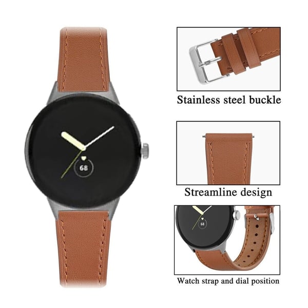 Google Pixel Watch klokkerem i ekte skinn - Brun