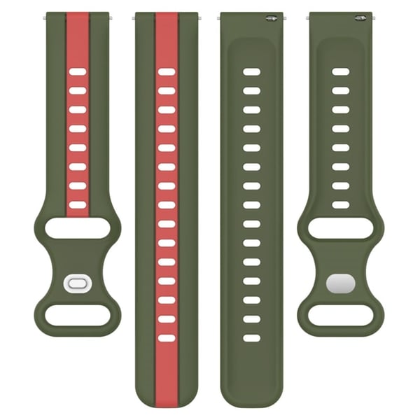 22mm Universal dual-color silikone urrem - Militærgrøn / Rød
