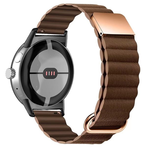 Google Pixel Watch aito nahkakellon hihna magneettisoljella - Ruskea