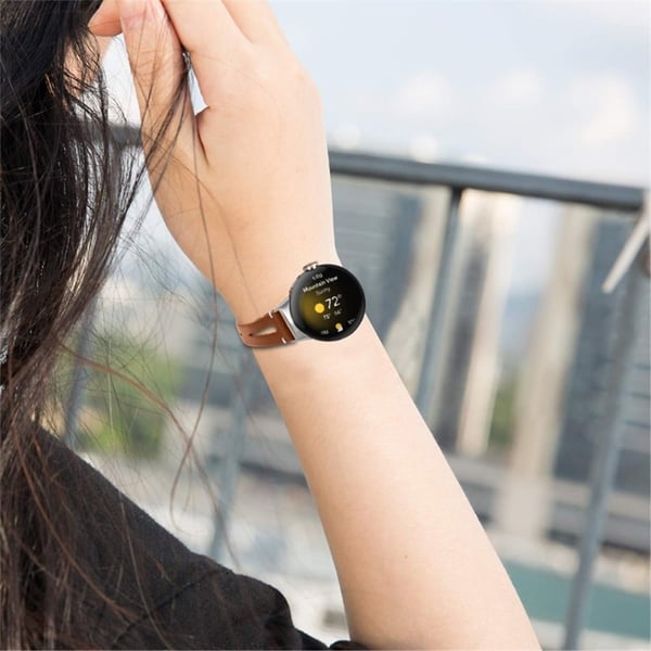 Google Pixel Watch klokkerem i ekte skinn med kontakt i rosa gull - Brun