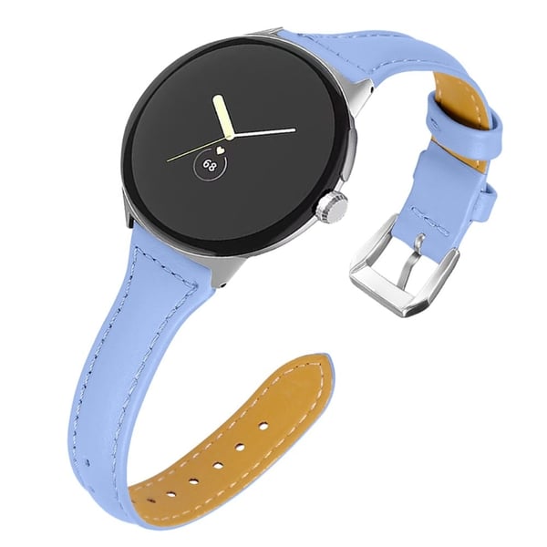 Google Pixel Watch urrem i ægte læder med silvcr-stik - Babyblå Google Pixel Watch urrem i ægte læder med silvcr-stik - Babyblå