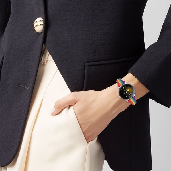 Google Pixel Watch klokkerem i ekte skinn med silvcr-kontakt - Regnbue