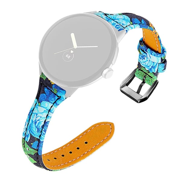 Google Pixel Watch blomstret urrem i ægte læder med sort stik - Blå Rose Google Pixel Watch blomstret urrem i ægte læder med sort stik - Blå Rose