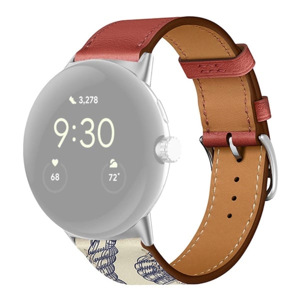 Google Pixel Watch urrem i ægte læder - Murstensrød / Mudret Grå Google Pixel Watch urrem i ægte læder - Murstensrød / Mudret Grå