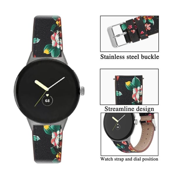 Google Pixel Watch urrem i ægte læder - Sort / Rød